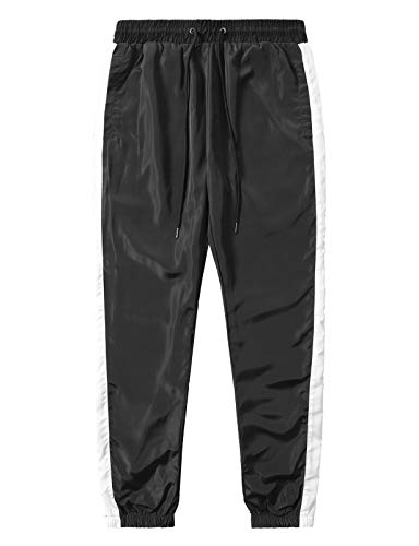Men's Premium Windbreaker Side Stripe Track Pants with Bottom Zip Closure 4XL Black/White