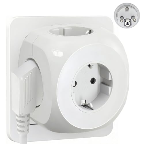 Steckdosenwürfel,5 in 1 Mehrfachsteckdose mit Überspannungsschutz,16A/Max 3680W,Verteilersteckdose Mehrfachstecker Power Cube Ladegerät für Büro Hause,0 M Kabel