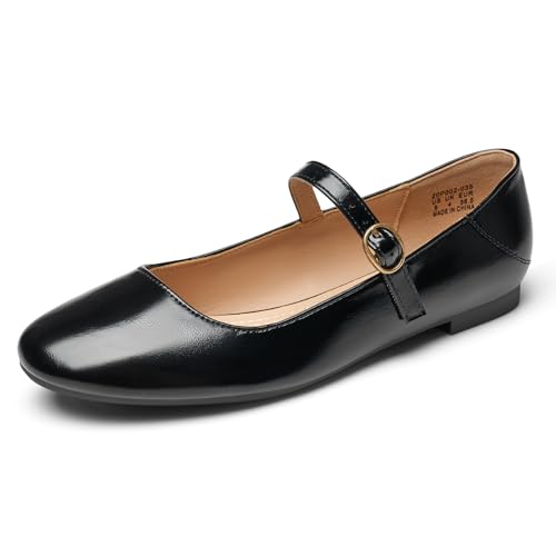 Rekayla Mary Jane Flats for Women Leather Ballet Flats Shoes Round Toe Comfy Dressy Casual Work Flats with Ankle Strap