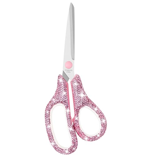 Koqye 7.8-Inch Pink Rhinestone Scissors - Stainless Steel Cute Scissors for Office Crafting & Home - Decorative Bling Handle Paper Cutting Tool (Pink - 1 Pack)