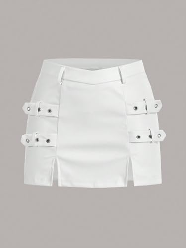 Women's Split Hem Eyelet Belted Bodycon Skirt Party Club Mini Skirt