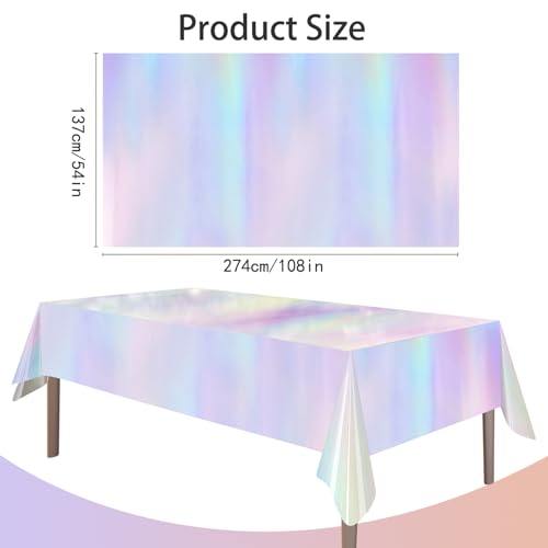 Image of 4 Pack Iridescent Plastic Tablecloths Disposable Tablet Cover 54 x 108 In | Foil Glitter Table Cloth for Rectangle Tables Indoor / Outdoor Party Decorations Birthday Princess Bridal Wedding Christmas