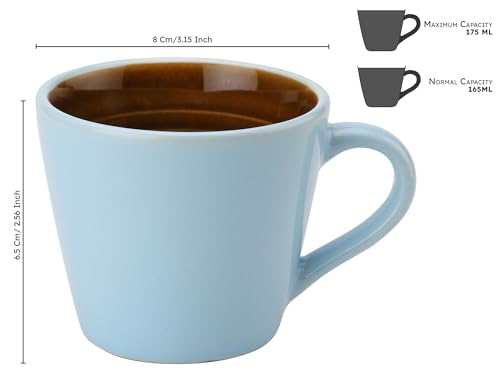 Image of Bodhi House Handcrafted Ceramic Tea Cup Set of 6 Pieces (175 Ml), Stoneware Coffee Mug, Microwave Safe Small Tea Cup, Glossy Finish, Ideal for Daily use, Casual Gatherings and Gifting, Arctic Blue