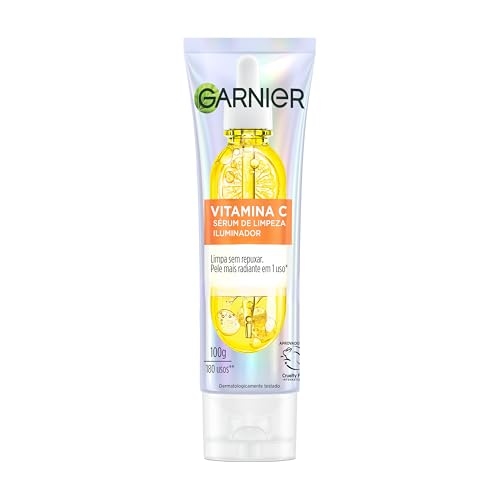 Garnier Sérum de Limpeza Facial Iluminador com Vitamina C, Cuida, Limpa, Demaquila, Uniformiza e Ilumina, Contém Um Frasco de Sérum Vitamina C, Serumnete,100G Garnier Sérum de Limpeza Facial Iluminador com Vitamina C, Cuida, Limpa, Demaquila, Uniformiza e Ilumina, Contém Um Frasco de Sérum Vitamina C, Serumnete,100G