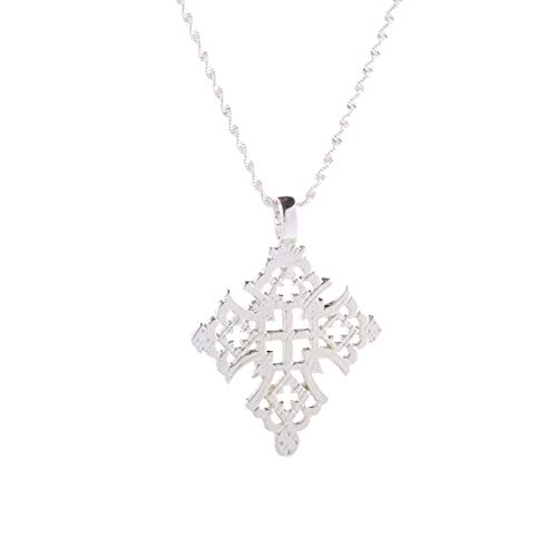 Ethiopian Silver Color Coptic Cross Pendant Necklace Abyssinian Orthodox Christian Jewelry