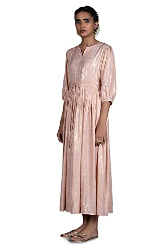 Image of W for Woman Women Light Foil Printed Pleated Maxi Dress with Belt