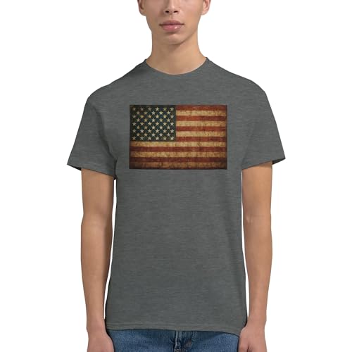 Vintage American Flag Graphic Tee for Men Short Sleeve Crewneck T-Shirt Patriotic Graphic Tops4