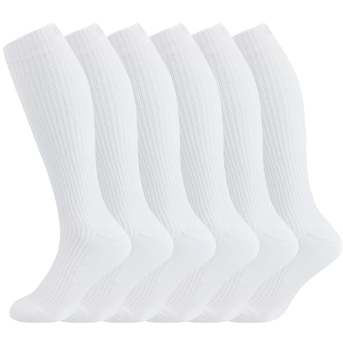 Image of +MD Cotton Compression Socks for Women & Men 4 /6 Pairs 15-20mmHg Knee High for Sports, Travel, Nursing Long Sitting Standing