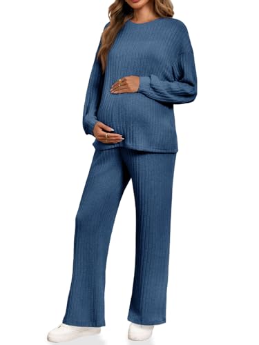 Yousify Womens Maternity Pajamas Sets 2 Piece Outfits Ribbed Knit