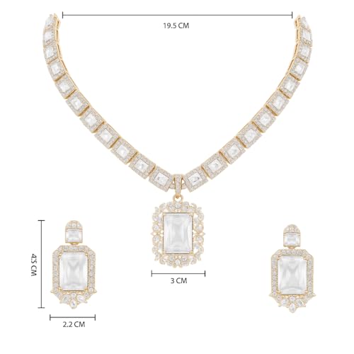 Image of I Jewels Gold Plated Stylish Design Crystal Diamond Necklace & Earrings Jewellery Set for Women