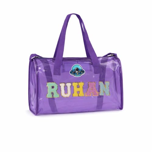 Image of AICA Personalized Name Embroidered Letters & Patch Duffle Bag for Kids Boys & Girls Age 1-18 Years Age Group (Purple) | Gift for Boys Girls Kids