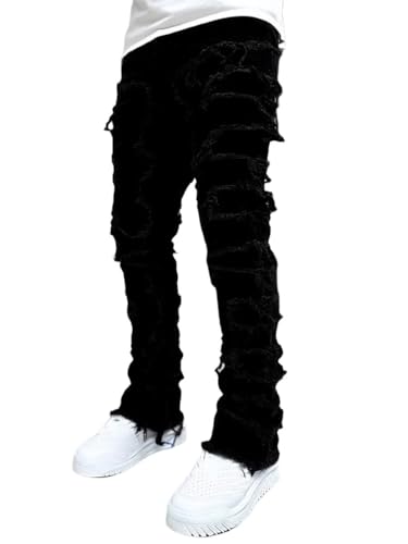 Boy's Stacked Jeans Slim Fit Ripped Skinny Stretch Hip Hop Streetwear Denim Pants