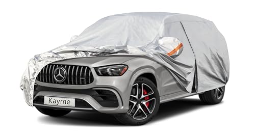 Image of Kayme 6 Layers SUV Car Cover Custom Fit for Mercedes Benz GLE350 GLE400 GLE450 GLE43 GLE53 GLE63 (2015-2025) Waterproof All Weather for Automobiles, Outdoor Full Cover Rain Sun UV Protection.Silver