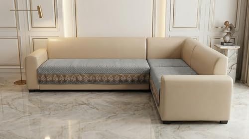 Image of Velvet Quilted Sofa Cover Mat Seat & Back, L Shape 3+3, Main L69in Chaise L69in H32in, Gray Color,Anti Skid Backing, 6in Hanging Strap Design, Washable Soft, Style -Gray-L33