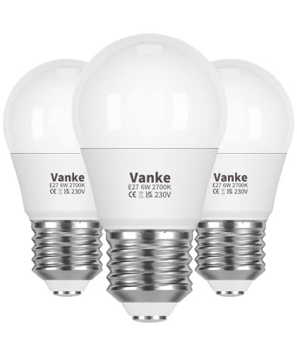 Vanke E27 Screw LED Bulb Warm White 2700K Yellow Light, 40W Equilavent, 6W Screw Golf Ball Light Bulbs, 470 Lumen, 3-Pack, Non-Dimmable