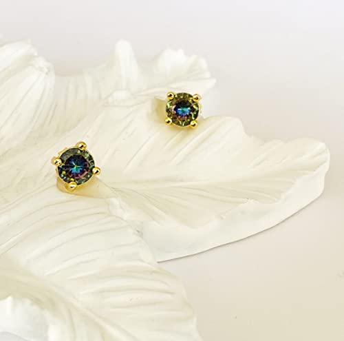 18K Gold Plated Round Rainbow Quartz Stud Earrings Colourful Fashion CZ Stud Earrings Hypoallergenic for Women Men Jewelry Gifts4