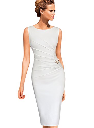 Image of VFSHOW Womens Work Office Business Casual Sleeveless Ruched Elegant Professional Church Cocktail Party Pencil Sheath Dress