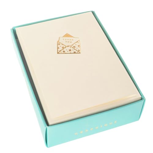 Image of Graphique Just a Note La Petite Presse Boxed Notecards, 10 Embellished Gold Foil Blank inchThank You inch Cards with Matching Envelopes and Storage Box, 3.25 inch x 4.75 inch