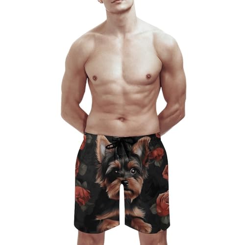 Mens Swim Trunks Yorkie Puppy Swim Shorts Quick Dry Beach Shorts with Mesh Liner and Pocket2