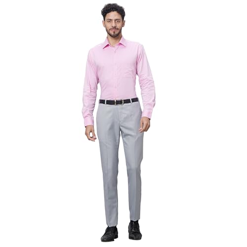Image of Raymond Men Slim Fit Solid Pattern Poly Viscose Blend Pleatless Formal Trouser
