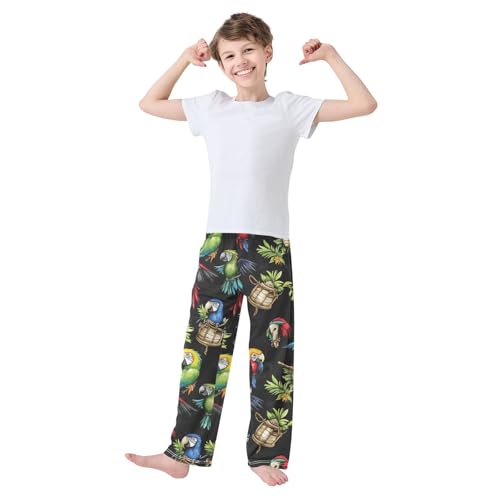 Colorful Parrots Leaf Boys Long Pants Soft Trousers Elastic Waist Kids Lounge Bottoms with Pockets S-XL2