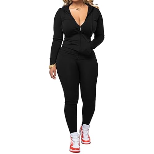 PINSV Women Two Piece Outfits Workout Sets Bodycon Tracksuit Long Sleeve Zip Up Hoodie Jacket Jogger Matching Sweat Pants Set
