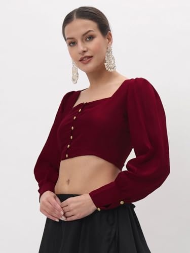 Image of studio rasa Chroma Button Down Shirt Style Blouse Crop Top for Women Girls Casual Party