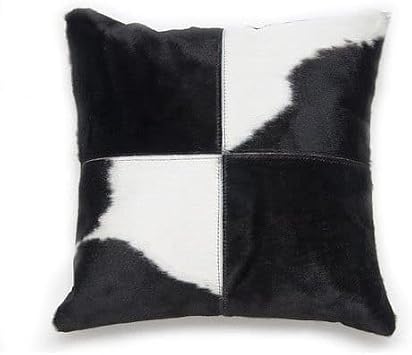 Genuine Leather Pillow Covers 18x18 inch Square Shape Decorative Cushion Covers for Farmhouse, Living Room, Bedroom, Couch, Sofa, Chair Black White Hairon, 18 x 18 inch