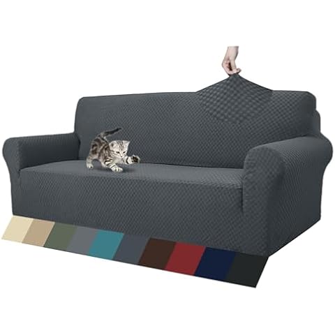 ZNSAYOTX 1 Piece Jacquard Couch Covers for 3 Cushion Couch Living Room High Stretch Sofa Cover Pets Dogs Friendly Anti Slip Thickened Slipcovers Furniture Protector (Sofa, Dark Grey) Cover