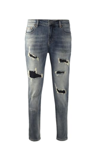 Men's Washed Mid Waist Slim Fit Small Leg Jeans Fashionable Ripped Stretchy Casual Versatile Jeans