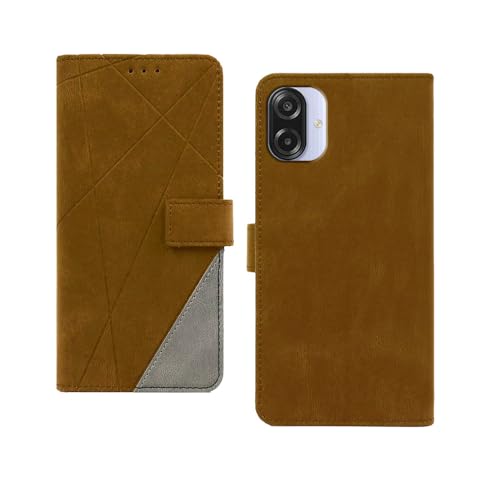 Image of amazon basics Samsung Galaxy M07 5G Flip Cover | Card Pockets Wallet & Stand | Flip Cover for Samsung Galaxy M07 5G (Brown with Grey)