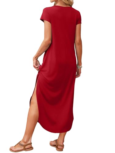 Image of RUMIA Summer Maxi Dresses for Women Cap Sleeve Long Sundress with Pockets