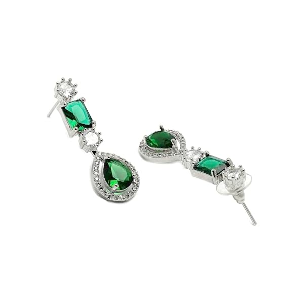 ZENEME Rhodium-Plated American Diamond Studded Fashionable Necklace With Earrings Jewellery Set For Girls and Women - Image 7