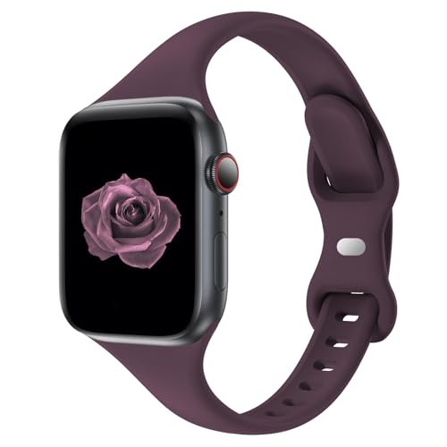 Image of Thin Slim Band Compatible with Apple Watch 38mm 40mm 41mm 42mm 44mm 45mm 46mm 49mm, Replacement Silicone Sport Strap for iWatch Series 11 /10 /9 /8 /7 /6 /5 /4 /3 /2 /1 Ultra SE Women Men, Dark Cherry