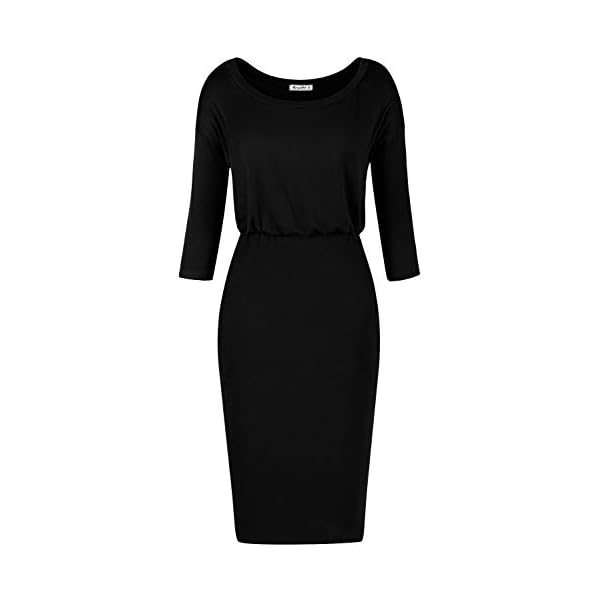 Moyabo-Womens-34-Sleeve-Round-Neck-Hips-Wrapped-Casual-Office-Pencil-Dress Moyabo Womens Plus Size Dresses 3/4 Sleeve Round Neck Hips-Wrapped Bodycon Office Pencil Dress Black Medium