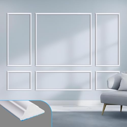 Kit de moldura de pared precortada de alta calidad, paneles de revestimiento de poliestireno autoadhesivos, tiras de moldura 3D para sala de estar, dormitorio, pasillo (6 juegos: 2 x 63 x 30 + 2 x 30
