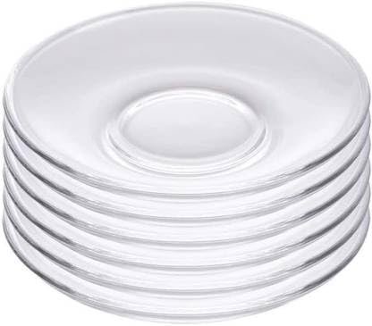 Image of Glass Saucer Plate Set of 6 - 140 ml Clear Crystal-Look Glass Tea & Coffee Saucers - Microwave & Dishwasher Safe, Heat-Resistant, Lightweight Elegant Snack Serving Plates