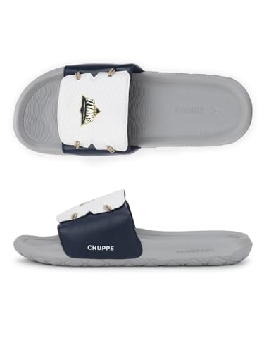 Image of CHUPPS Gt Brave White Navy Drift Orthopedic Slippers | Soft Footpharma Footbed | Breathable Ventilation Holes | Lightweight Flip Flops | Anti-Skid Chappals for Everyday For Mens