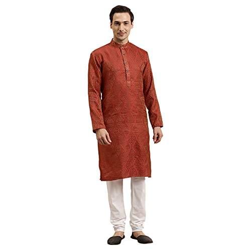 Image of Sojanya (Since 1958 Men'S Cotton Linen Blue Foil Printed Only Long Kurta