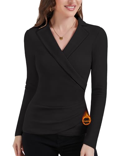 LEYSHE Thermo Bluse Damen Langarm V-Ausschnitt Elegante Oberteile Slim...