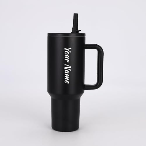 Image of Zephorus Personalized Stainless Steel Tumbler with Handle, 1200ml Capacity, Black Insulated Travel Mug with Straw, Custom Name Design (Black (3rd))