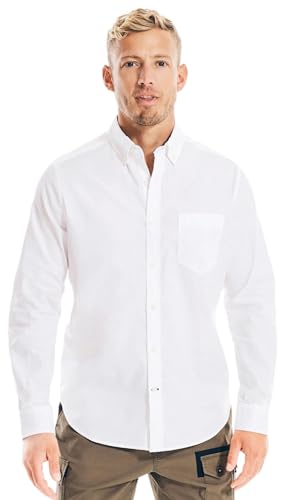 NAUTICA Men's Classic Fit Oxford Long Sleeve Button Down Shirt, White, XL