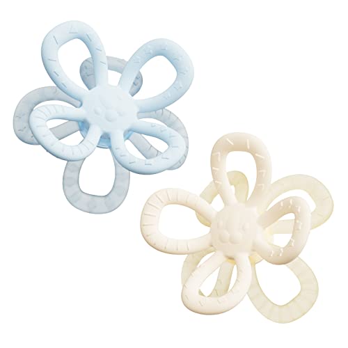 Image of Dilovely Baby Teething Toys for Babies 0-6 Months, Silicone Flower Teether for Newborn Infants, Sensory Hand Pacifier for Soothing Sore Gums, Sucking Needs Dishwasher Freezer Safe 2 Pack