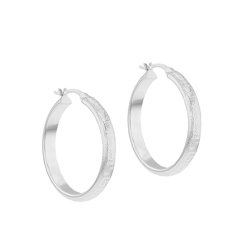 Boucles d'oreilles créoles en argent sterling clé grecque pour femme