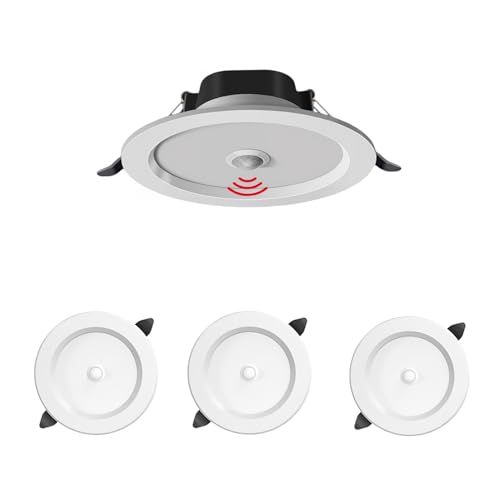 MRDEER Lot de 3 spots LED encastrables, mesure de perçage 85 mm, cadre d’encastrement de 7 W, spot LED 230 V, détecteur de mouvement PIR encastré, pour...