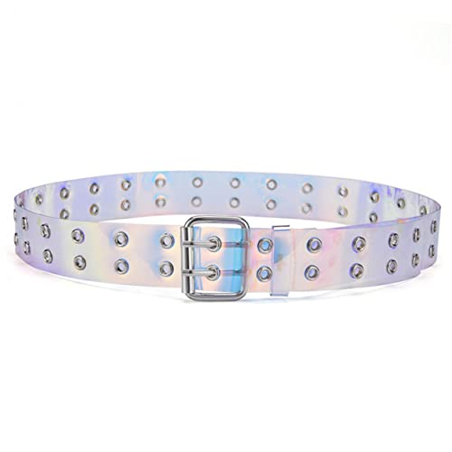 2Pcs Stylish Double Hole Leather Belt for Men Women Retro Casual Design Grommet Pin Buckle for Jeans Pants and Dresses Transparent Colorful4