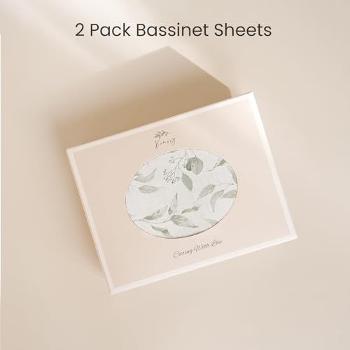 Image of Konssy Muslin Bassinet Sheets for Baby Girl Boy, 2 Pack Soft Breathable Baby Bassinet Mattress Sheets Fit for Hourglass Oval Cradle, Moses Basket Rectangle Mattress (Green, Green Leaves)