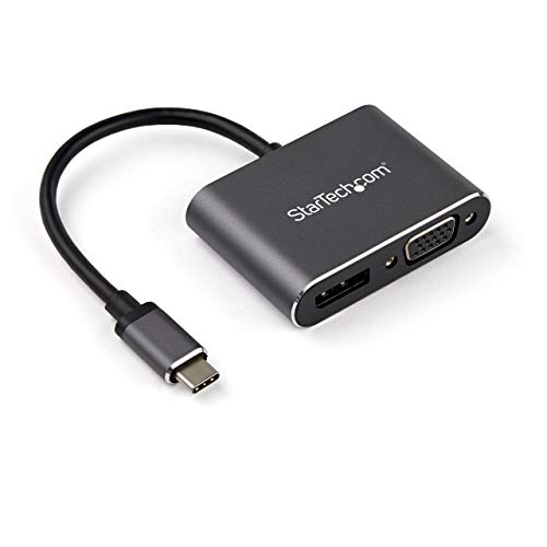 StarTech.com USB C Multiport Video Adapter - USB-C to 4K 60Hz DisplayPort 1.2 or 1080p VGA Monitor Adapter - USB Type-C 2-in-1 DP (HBR2 HDR)/VGA Display Converter- Thunderbolt 3 Compatible (CDP2DPVGA)