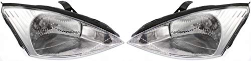 Evan-Fischer Headlight Set Compatible with 2000-2002 Ford Focus Left Driver and Right Passenger Side Halogen With bulb(s)