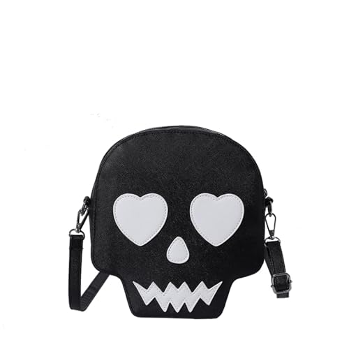 Halloween Purses for Women Skull Shape Crossbody Bag Funny Face Purse with Cute Heart Eyes Gothic Shoulder Handbag